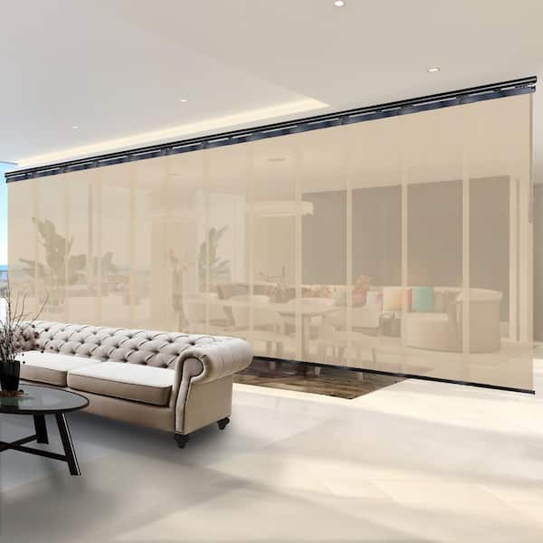 EMOH Sienna Mesh 140 in. - 260 in. W x 116 in. L Adjustable 12-Panel Black Double Rail Panel Track with 23.5 in. Slates