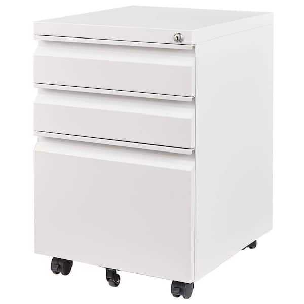 17.32 in. W 3 Drawer Mobile File Cabinet with Lock, WhiteMetal Filing Cabinets, Modular Tool Carts
