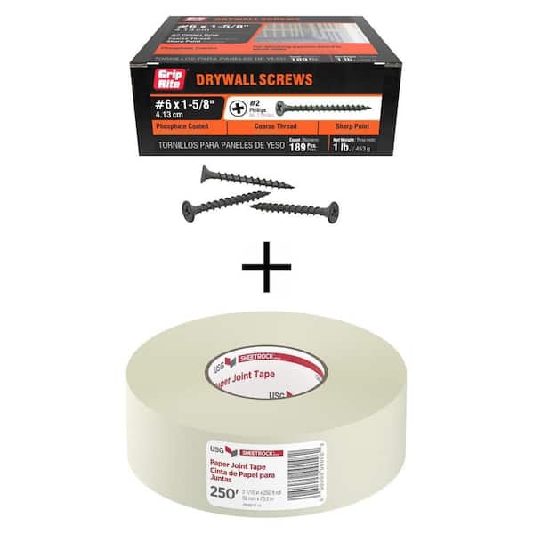 6 x 1 5/8 in. 2 Phillips Bugle Head Drywall Screw 1 lb. Box and 2 1/16 in. x 250 ft. Drywall Tape Combo