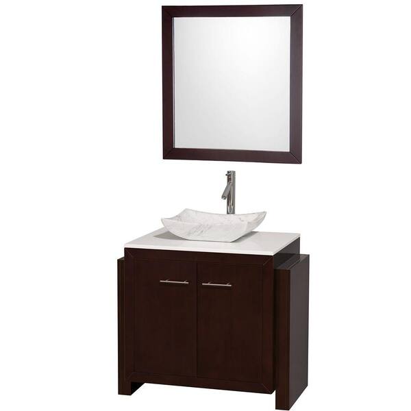 Wyndham Collection Hudson 36 in. Vanity in Espresso with Man-Made Stone Vanity Top in White and Carrara White Mable Sink-DISCONTINUED