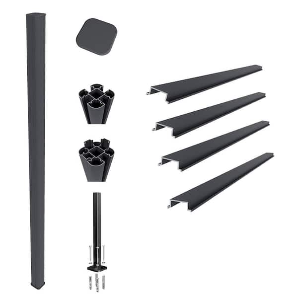 UltraEasy Fencing 3.75 in. x 3.75 in. x 72 in. Gray Aluminum Concrete Install Post for Composite Fence Panel