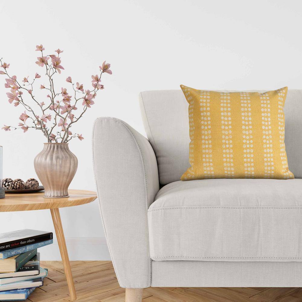 Yellow and White Cotton Polka Dot Throw Pillow