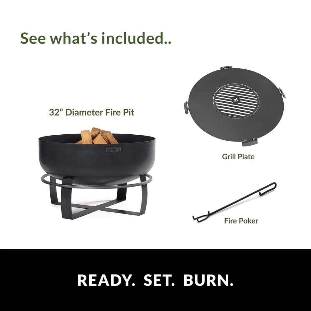 Viking 32" Black Steel Free-Standing Fire Pit with Grill Plate