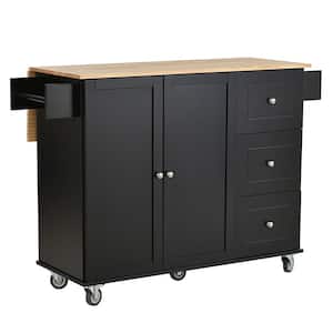 Grondin Black Kitchen Cart with Extendable Butcher Block Top and Locking Wheels