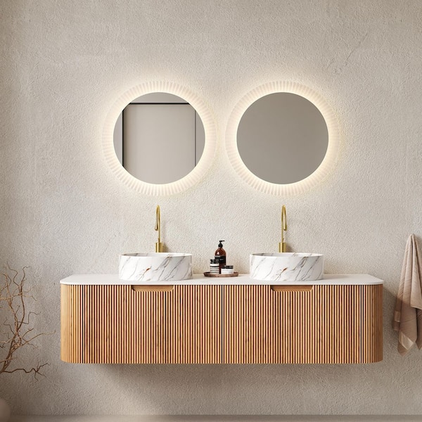 59.84 in. Single Sink Floating Natural Bath Vanity with Marble Sintered Stone Top