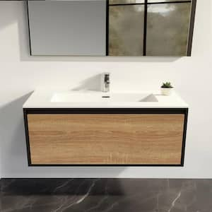 36 in. W x 18 in. D x 15 in. H Wall-Mounted Bath Vanity in Oak with White Ceramic Top