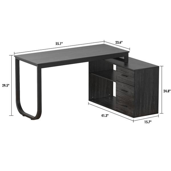 55 1 In L Shaped Black Wood Writing, Black Corner Gaming Desk With Drawers