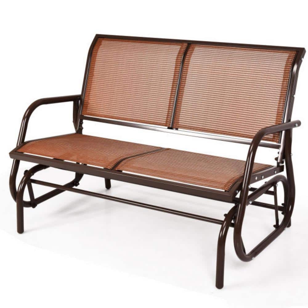 Afoxsos 48 in. Brown Metal Outdoor Patio Swing Glider Chair Loveseat