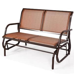 48 in. Brown Metal Outdoor Patio Swing Glider Chair Loveseat Rocker for 2-Persons