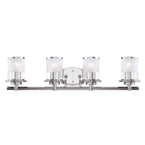 Essence 32.1 in. 4-Light Chrome Transitional Vanity with Frosted and Clear Edge Glass Shades