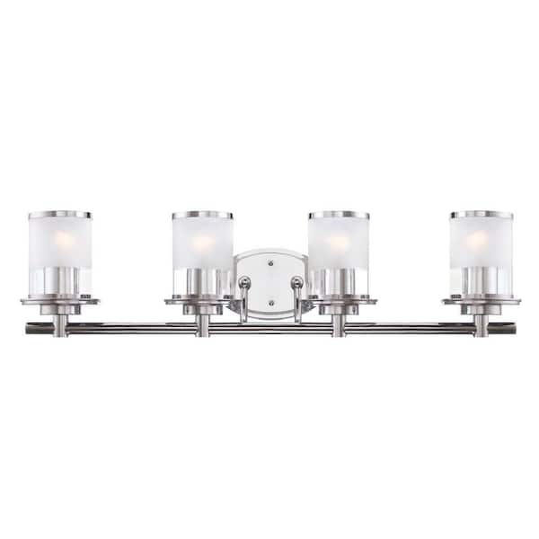 Designers Fountain Essence 32.1 in. 4-Light Chrome Transitional Vanity with Frosted and Clear Edge Glass Shades