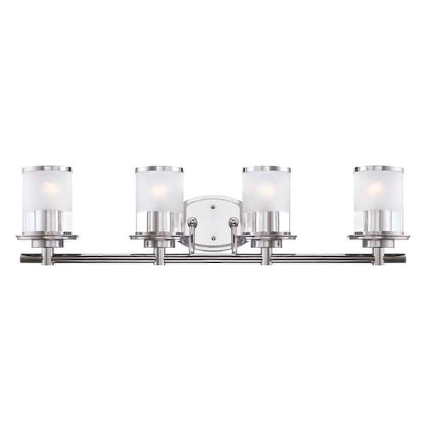 Essence 32.1 in. 4-Light Chrome Transitional Vanity Light with Frosted and Clear Edge Glass Shades