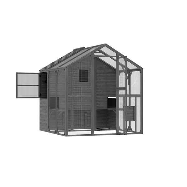 FUFU&GAGA 74.1 in.H x 66.5 in.W x 72.6 in.D Chicken Coop Fir Wood, Super Large Wooden Chicken House Poultry Cage for Chickens