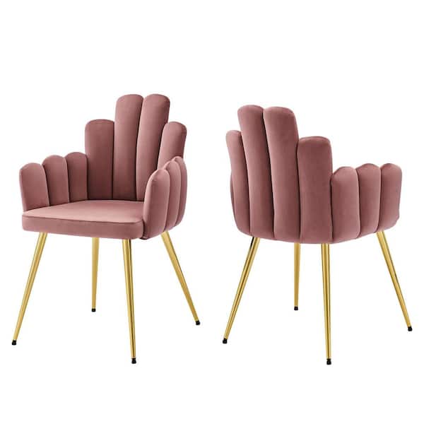 MODWAY Viceroy Performance in Gold Dusty Rose Velvet Dining Chair (Set of 2)