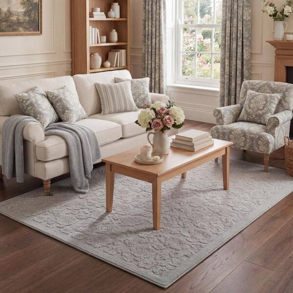 Laura Ashley Rosemoor Grey 5 ft. X 7 ft. Floral Machine Washable