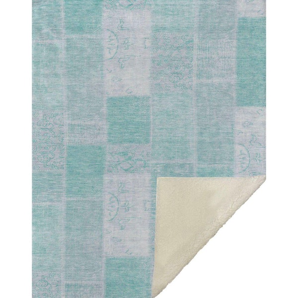 Premium Machine Washable ASB631 Aqua 50 in. x 70 in. Sherpa Throw Blanket