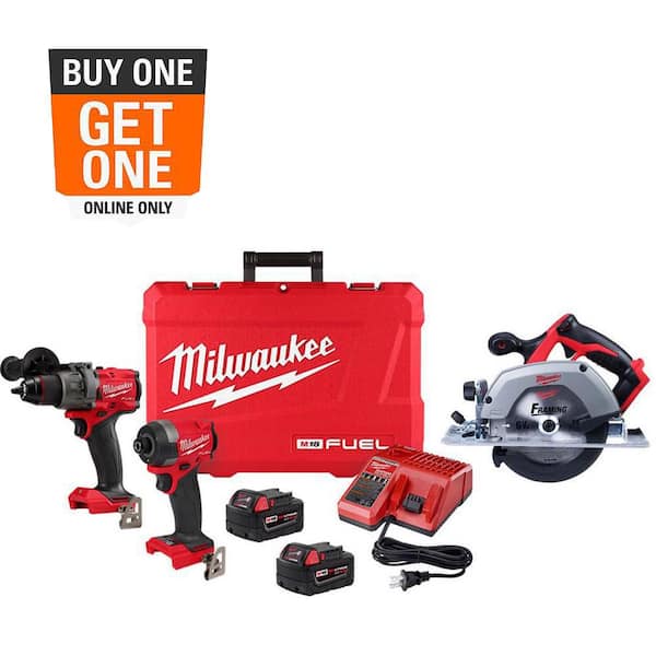 M18 FUEL 18-V Lithium-Ion Brushless Cordless Hammer Drill and Impact Driver Combo Kit (2-Tool) w/6-1/2 in. Circular Saw