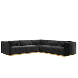 Conjure 114 in. W Channel Tufted Performance Velvet 5-Piece Sectional in Gold Black