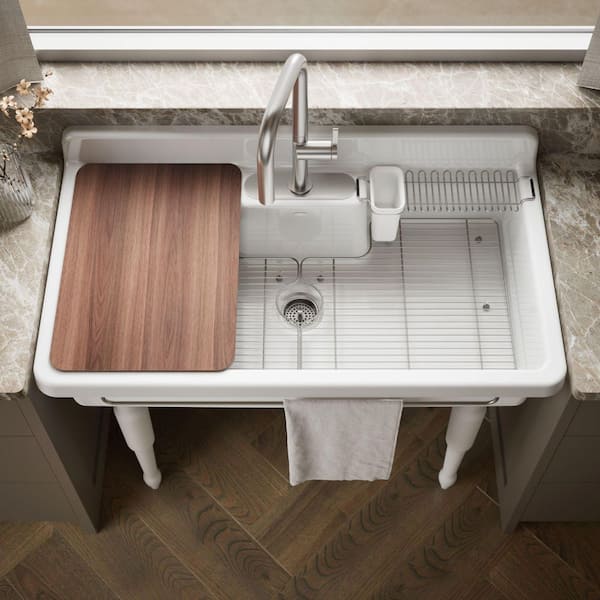 Farmstead 45 in. Wall Mount Single Bowl White Cast Iron Kitchen Sink