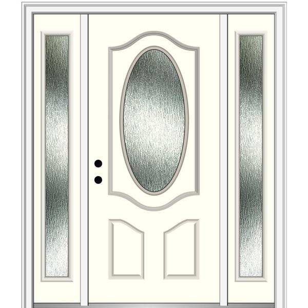 MMI Door 60 in. x 80 in. Right-Hand Inswing Rain Glass Alabaster Fiberglass Prehung Front Door on 4-9/16 in. Frame