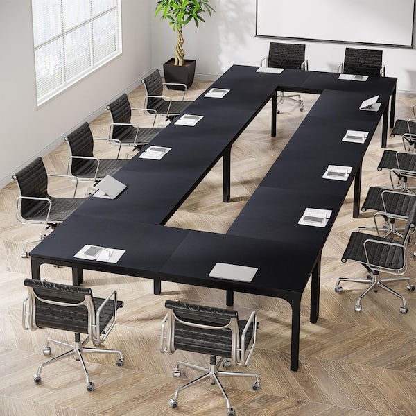 Moroni 78.7 in. Black Wood Computer Desk, Rectangular Conference Table Seminar Table for 6-8 People, 6PCS