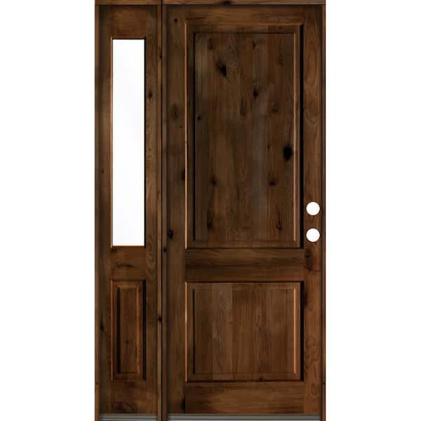 Krosswood Doors 46 in. x 96 in. Rustic knotty alder 2-Panel Left-Hand/Inswing Clear Glass Provincial Stain Wood Prehung Front Door