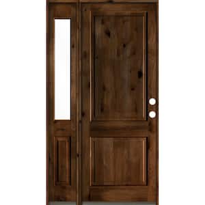 56 in. x 96 in. Rustic knotty alder 2-Panel Left-Hand/Inswing Clear Glass Provincial Stain Wood Prehung Front Door