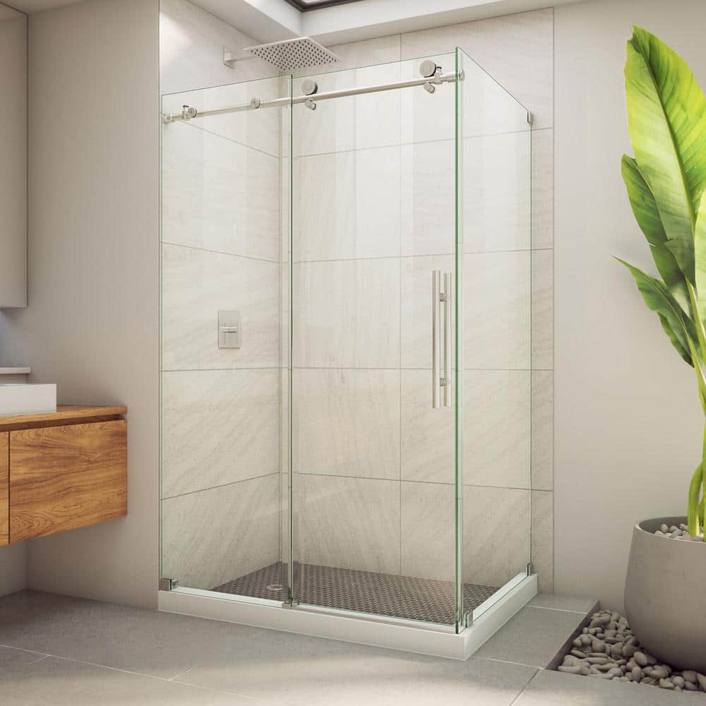 Clear Glass Frameless Sliding Shower Enclosure with Stainless Steel Hardware