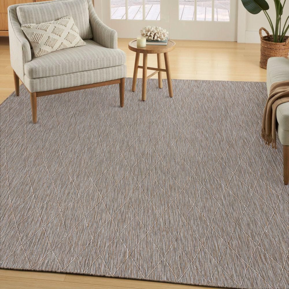 Grey Mocha Geometric Flat Woven Synthetic 10' x 14' Area Rug