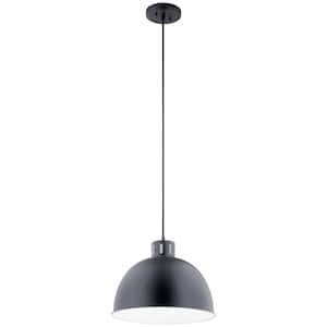 Zailey 15.75 in. 1-Light Black Contemporary Shaded Kitchen Dome Pendant Hanging Light with Metal Shade