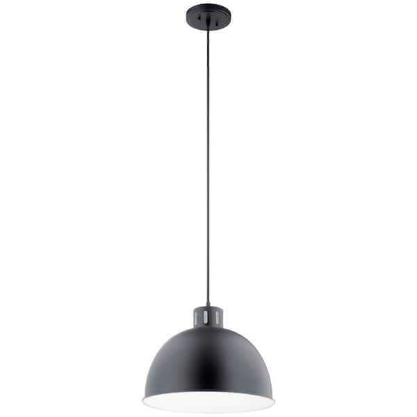 KICHLER Zailey 15.75 in. 1-Light Black Contemporary Shaded Kitchen Dome Pendant Hanging Light with Metal Shade