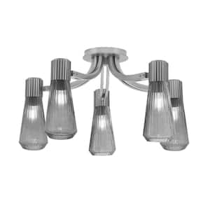 Bryer 23.25 in. 5 Light Graphite Semi Flush Mount with 4'' Smoke Ribbed Glass Shades, No bulb included
