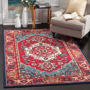 Monaco Red/Turquoise 5 ft. x 5 ft. Square Border Area Rug