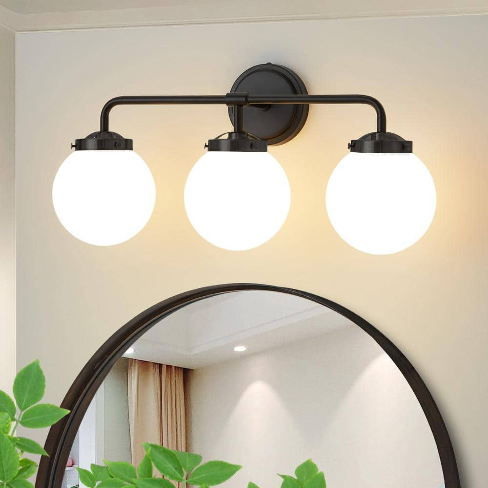 Deyidn 22.5 in. 3-Light Black Bathroom Vanity Light with Opal Glass ...