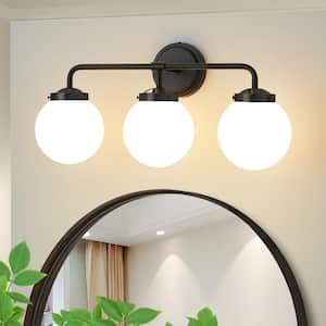 22.5 in. 3-Light Black Bathroom Vanity Light with Opal Glass Shades, Bulb not Included