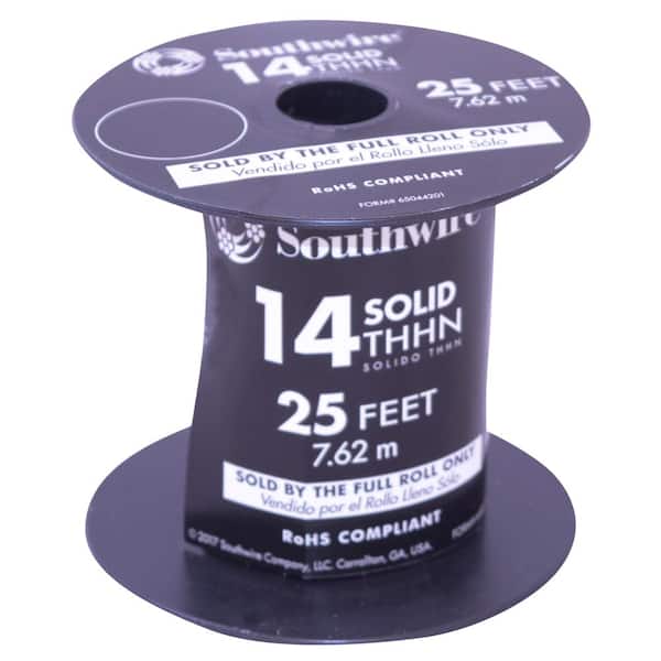 Southwire 25 ft. 14 Black Solid CU THHN Wire
