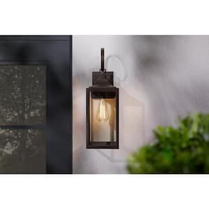 Havenridge 19 in. 1-Light Espresso Bronze Hardwired Outdoor Wall Light Lantern Sconce with Clear Glass (1-Pack)