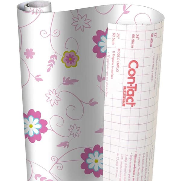 Pink and White Botanical Shelf and Drawer Liner Wrapping Paper