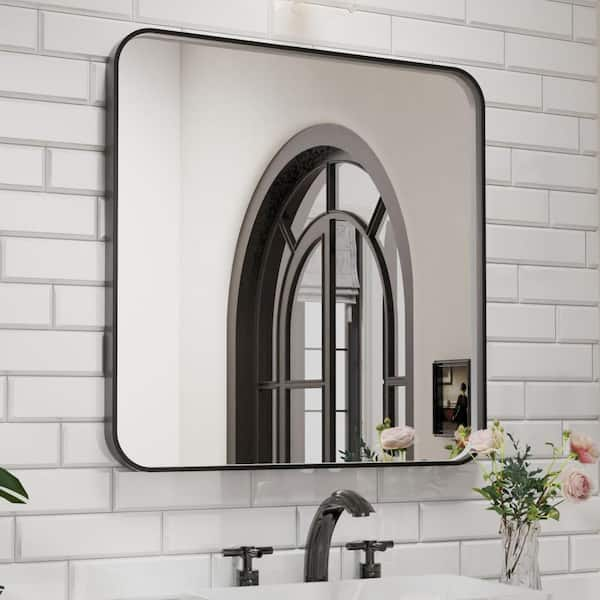 36 in. W x 36 in. H Rectangular Aluminum Framed Wall Bathroom Vanity Mirror in Black