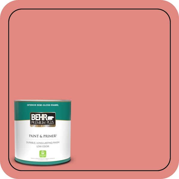 BEHR PREMIUM PLUS 1 qt. #170D-5 Mellow Coral Semi-Gloss Enamel Low Odor Interior Paint & Primer