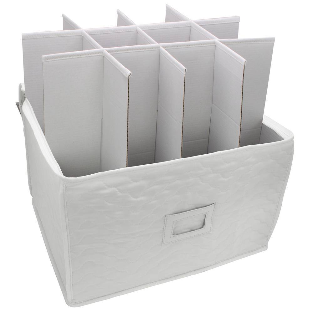 Beige Quilted Fabric Stemware Storage Chest with Dividers