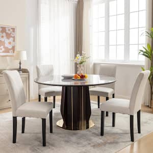 Dining Chairs Set of 4 Modern Fabric and Solid Wood Legs & High Back Chairs for Kitchen/Living Room Beige Upholstered