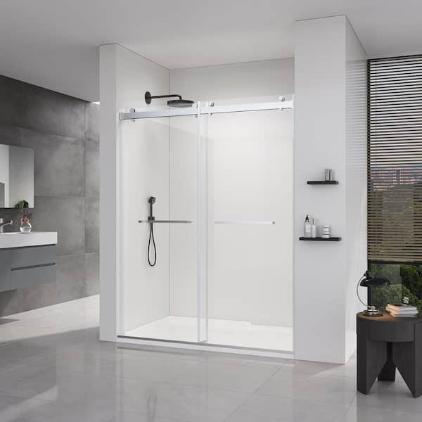 56-60 in. x 76 in. H Double Sliding Frameless Shower Door in Brushed Nickel with 10mm Thick SGCC Tempered Clear Glass