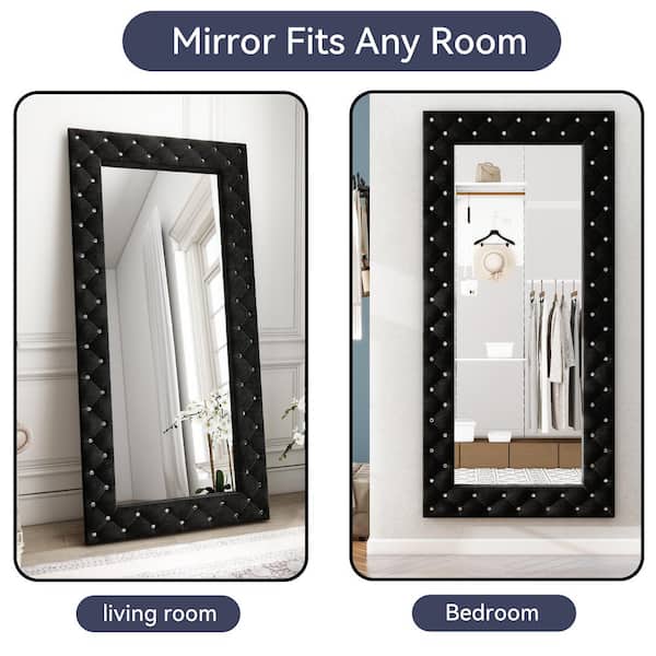 shyfoy 33 in. W x 71 in. H Tufted Black Large Floor Mirror