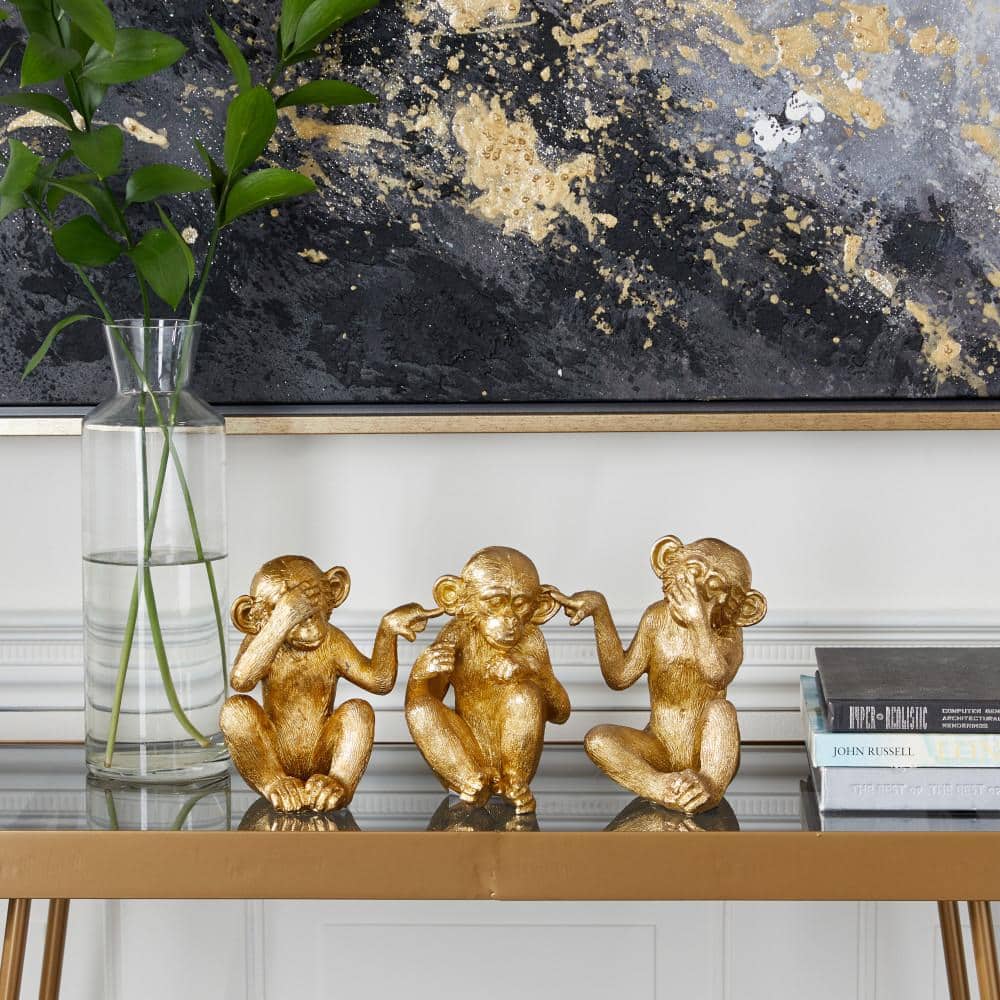 Litton Lane Gold Polystone See No Evil Monkey Sculpture (Set of 3