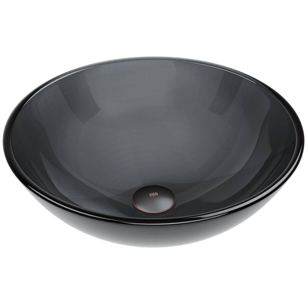 Vigo Glass Round Vessel Bathroom Sink In Sheer Black Vg07042 The Home Depot