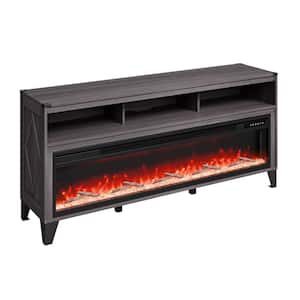 80 in. Fireplace TV Stand, Media Storage Corner, 60'' Fireplace, Storage Drawers and Cabinets, Industrial Style TV Fexed