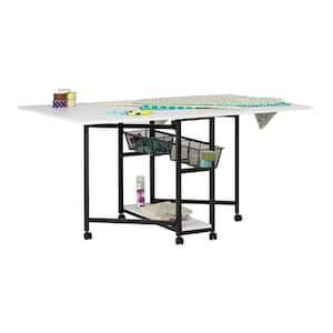 Mobile 60 in. W Multipurpose Table/ Writing Desk in Charcoal Black / White with Folding Top and Storage