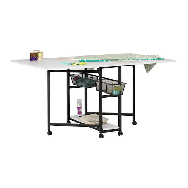 Sew Ready Mobile 60 in. W Multipurpose Table/ Writing Desk in Charcoal Black / White with Folding Top and Storage
