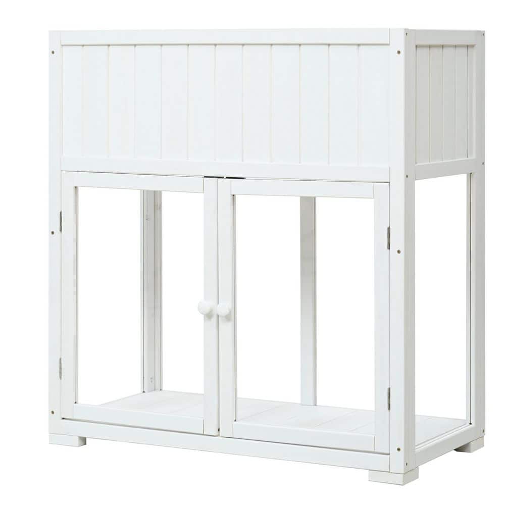35.4 in. W x 37.4 H White Fir Wood Mini Cold Frame Greenhouse with Wheel